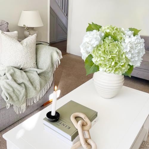 JINWOE 3Pcs Light Green Faux Hydrangea Flowers,21" Latex Real Touch Large Silk Royal Hydrangea Artificial Flowers,Spring Fake Flowers Bouquet for Centerpieces Table Wedding Kitchen Home - color: Green, size: 3pcs