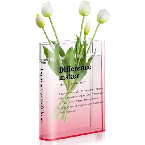 BuyCard Clear Acrylic Book Vase with Difference Maker, Transparent Decorative Flower Vase, Bookshelf Decor,Unique Stuff for Book Lovers, Motivational Gift, Pink - color: Gradient Pink