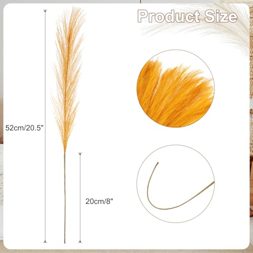 uxcell 50 Pcs Faux Pampas Grass 52cm/20.5" Artificial Fake Dried Pampas Grass Decor with Stem for Floor Vase Filler, Wedding Decoration, Home Decoration, Gold Yellow - color: Gold Yellow