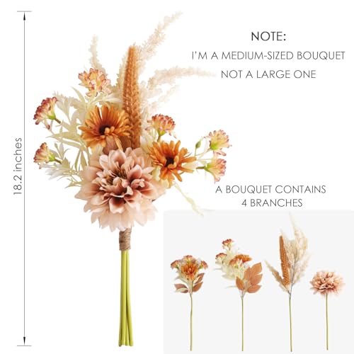 Joeabor Fake Flower Bouquet, Faux Flower Arrangement for Decorating Kitchens, Bedrooms, Bathrooms, Realistic Artificial Flowers Made of Silk & Plastic, Floral Decoration with Dahlia & Small Blossoms - color: Light Coffee & Light Coffee