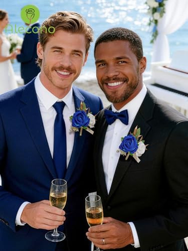 Alecono Boutonniere for Men, Set of 2 Navy Blue Corsages for Men Groom Bridegroom, Artificial Flowers for Prom Graduation Ceremony Anniversary - color: Navy Blue, size: Boutonniere 2pcs