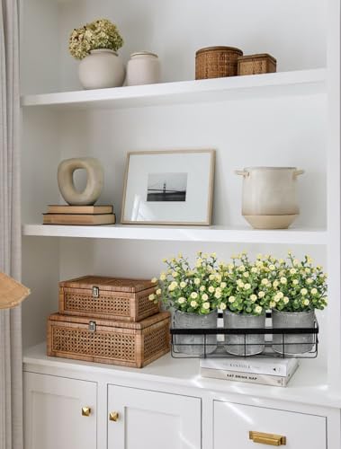 DILATATA Baby's Breath Artificial Flowers Table Centerpiece Decoration Potted Artificial Babys Breath Small Fake Plants for Shelf Desk Home Decor Fake Yellow Babys Breath Flower with Vase - color: Yellow