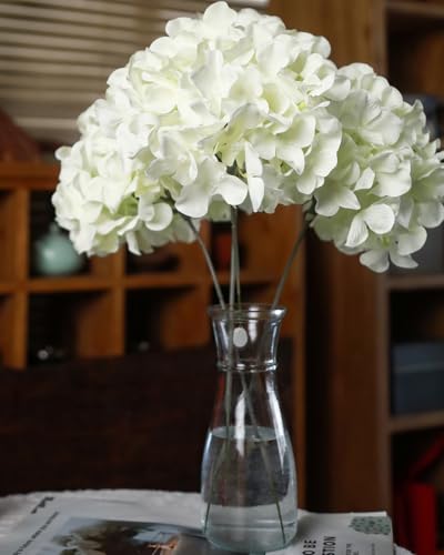 DuHouse 8.7" Silk Hydrangea Flower Heads with Stems Fake Hydrangeas Flowers for DIY Wedding Centerpiece Home Decor,Pack of 6(Cream) - color: Cream