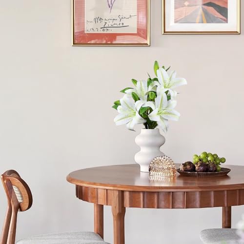 12 Pcs White Artificial Lily Flower, Realistic Long Stem Real Touch Stargazer Lily, Faux Lily Flower Fake Floral with Rods for Home Party Wedding Table Centerpiece Garden DIY Craft Decoration