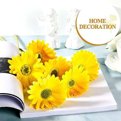 WILLBOND 18 Pcs Artificial Gerbera Daisies Flowers 15 in Yellow Fake Daisy Bouquet with Flexible Stems Boho Faux Wildflower for Wedding Bridal Groovy Party Home Kitchen Decor - color: Yellow