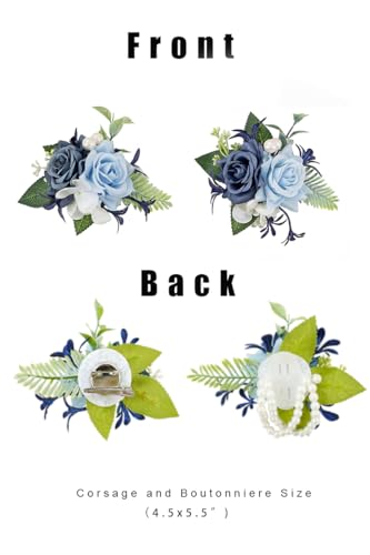 Dusty Blue Corsage and Boutonniere Set for Wedding Prom, Artificial Rose Flower Wrist Corsage Bracelets, Homecoming Corsage Wristlet, Boutonniere for Men Wedding Suit Decorations - color: Dusty Blue