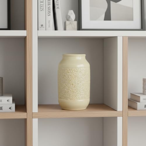 Beige Ceramic Vase for Flowers - 9 Inch Textured Cream Vase for Pampas Grass, Modern Farmhouse Vases for Home Decor, Table Centerpiece, Shelf, and Mantle Decor - color: Beige
