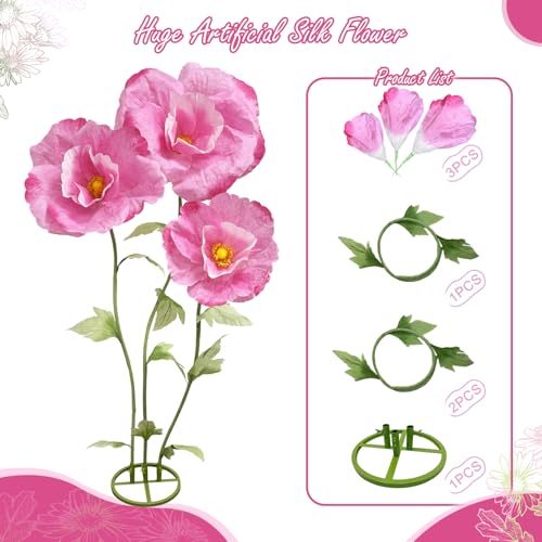 Giant Flowers Paper Flower Decoration, Large Artificial Floral Decor with Standing Base Wedding Birthday Home Party Banquet Mother's Day Backdrop Photography Props Shop Window Display, Dark Pink - color: Dark Pink