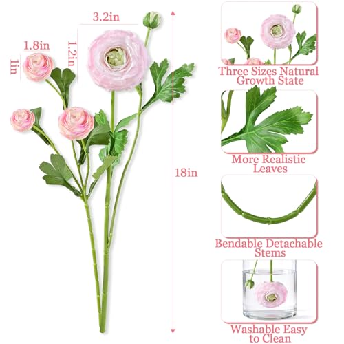 Dolicer Real Touch Ranunculus Artificial Flowers, 18 Inch Fake Peonies Artificial Flowers, Pink Faux Flower for Vase Faux Peony Bulk for Home Table Wedding Bridal Bouquet Decor 8Pcs - color: Light Pink, size: 8Pcs