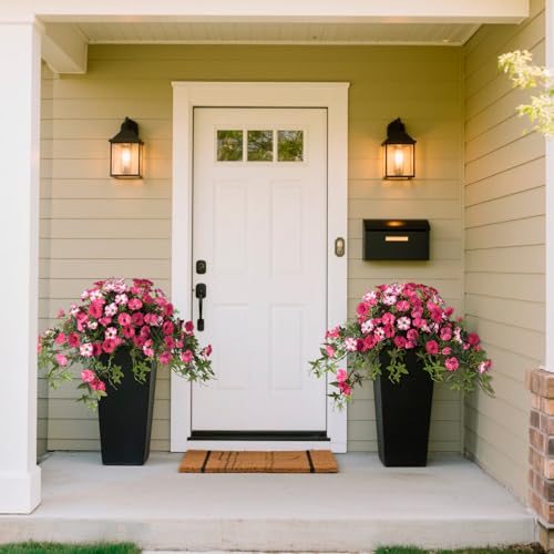 Artificial Fake Flowers Hanging Plants for Outdoor Spring Summer Decoration, 2Pcs Faux Petunias Realistic Silk Flower UV Resistant No Fade for Home Outside Garden Balcony Yard Porch Indoor (Rose Red) - color: Rose Red White