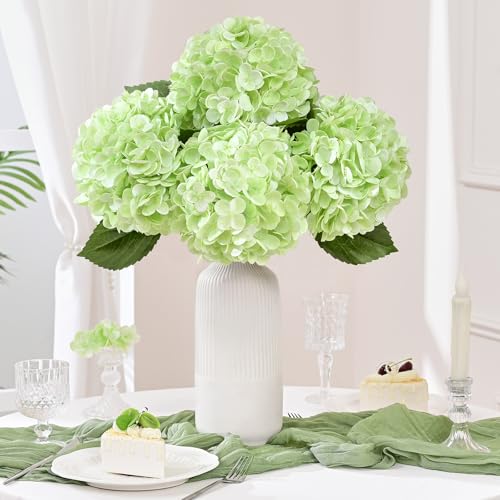 4 Pcs Light Green Hydrangea Artificial Flowers, Latex Real Touch Hydrangea Flowers, 19.6'' Full Faux Hydrangea Flowers Fake Flowers for Home Decor Party Wedding Centerpiece Bouquet Floral Arrangements - color: Light Green