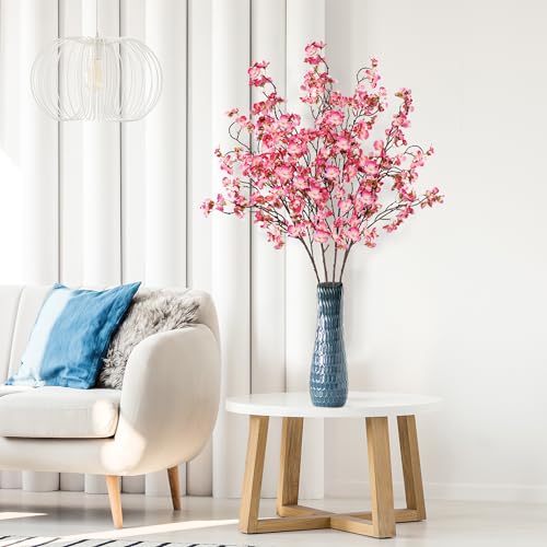 Sggvecsy Artificial Cherry Blossom Flowers 4 Pcs Faux Cherry Blossom Stems Faux Silk Cherry Blossom Branches 41’’ Fake Flowers Long Stems for Vase Arrangements Home Wedding Table Decor (Rose red) - color: New Rose Red
