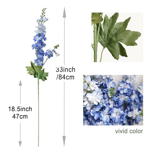 Delphinium Artificial Flowers 8PCS Single Stem Artificial Flowers for Home Table Festivals Indoor Outdoor Decor (Blue) - color: Blue