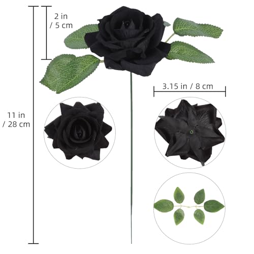Fake Black Roses Artificial Flowers 16pcs Velvet Artificial Roses Black Flowers 3.15" Silk Roses for Bridal Bouquet Wedding Flowers for Floral Centerpieces Home Party Decor - color: 3.15" Black