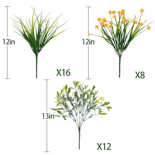 36 Pcs Artificial Flowers for Outdoor, UV Resistant Outdoor Fake Plants Faux Plastic Flowers Shrubs for Outside Garden Patio Porch Window Box Spring Summer Decor (Mixed Yellow) - color: Yellow