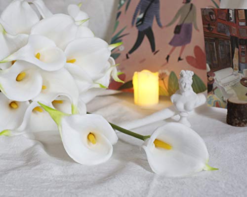 DuHouse 20Pcs Artificial Calla Lily Flower Real Touch Latex Flowers for DIY Wedding Bouquet Party Home Decor (White-Yellow Core) - color: White-yellow Core, size: 20pcs