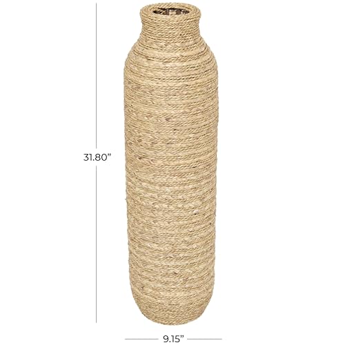 Deco 79 Seagrass Handmade Decorative Vase Slim Woven Tall Centerpiece Vase, Vase for Home Decoration 9" x 9" x 32", Brown