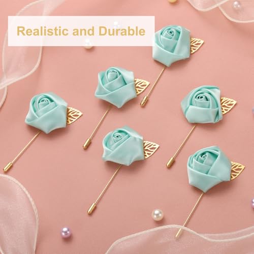 uxcell 24pcs Light Green Rose Boutonnieres Flower Buttonholes Pocket Boutonnieres Pins for Wedding Ceremony Anniversary Prom Formal Dinner Party - color: Light Green