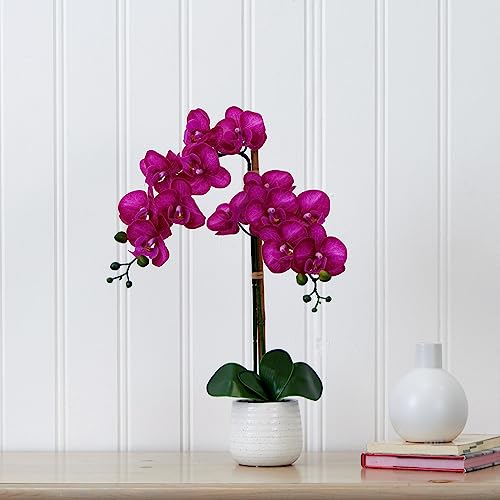 Nearly Natural 19in. Artificial Purple Orchid with Decorative Vase