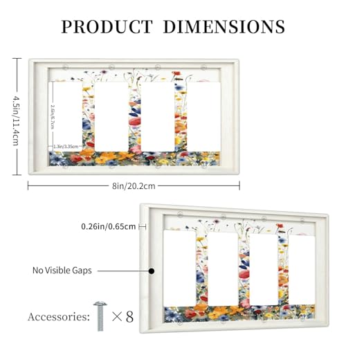 Decorative Art Light Switch Covers Watercolor Wildflower Bouquet 4 Gang Rocker Decora Outlet Covers Electrical Faceplate GFCI Wall Plate for Home Decor - color: Watercolor Wildflower Bouquet, size: 4-Gang Quad Rocker/8 x 4.5 IN