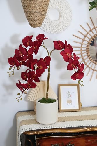 Burgundy Flowers Artificial Orchids 5PCS Fake Orchid 35.4" Faux Orchid Stems Burugndy Artificial Flowers for Bridal Shower Wedding Centerpieces Home Decor (Burgundy) - color: Burgundy