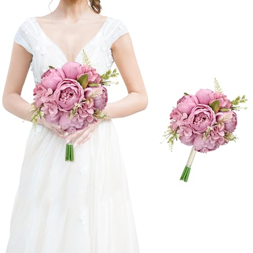Vintage Purple Bridesmaid Bouquet for Wedding, an Artificial Silk Peonies Flowers Bouquet for Marriage Decorations - color: Vintage Purple