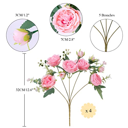 Floweroyal 4 Bunches Peony Artificial Flowers Pink Flowers Silk Peonies Bouquets for Wedding Party Table Centerpieces Floral Arrangement Home Kitchen Decor. - color: Pink-4pcs