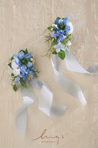 Ling's moment 2pcs Prom Wrist/Shoulder Corsage Artificial Flower, Girl/Mother Homecoming/Wedding Corsage Wristlet Décor, etc. Blue Berry - color: Blu-blue & Berry