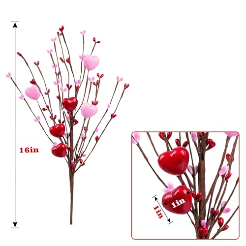 Valentine’s Day Gifts, Artificial Red Berry Flower Stems Heart Shaped Berry Picks 4 Pcs for Valentine’s Day, Mother’s Day Chrismas, Wedding, Propose(NO VASE) - color: Pink and Red
