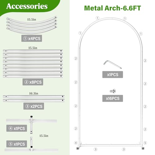 6.6FT Metal Wedding Arch Backdrop Stand,Stable Wedding Arch Frame for Wedding Ceremony Birthday Party Baby Shower Graduation Anniversary Floral Decoration,White - size: 6.6x3.3FT White