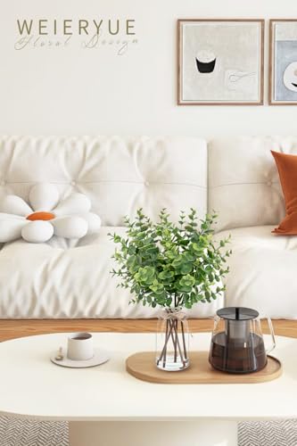 Artificial Eucalyptus Stems in Glass Vase with Faux Water,Artificial Plants Eucalyptus Leaves for Shelf Desk Bathroom Farmhouse Room Coffee Table Home Decor, Central Decoration. - color: Eucalyptus Leaves 3