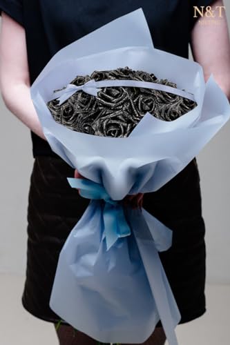 N&T NIETING Artificial Flowers Glowing Black Flowers Foam 50pcs Glitter Roses Real Looking Fake Roses with Stem for DIY Wedding Bouquets Centerpieces Bridal Shower Party Home Decorations - color: Glitter Black, size: 50pcs