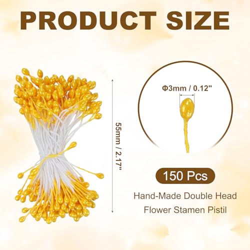 PATIKIL 3mm Double Heads Flower Stamen, 150 Pcs Artificial Flower Stamen Pistil Matt Pearl Floral Stamen for DIY Christmas Card Wedding Decoration, Orange Yellow - color: Orange Yellow