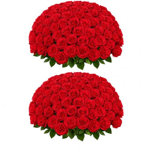 50 PCS Red Roses Artificial Flowers, Fake Red Rose Bouquet, Artificial Silk Red Roses with Stems for DIY Wedding Flowers Decoration, Valentines Day Mothers Day, Bridal Bouquet Roses - color: Red, size: 50 Pcs