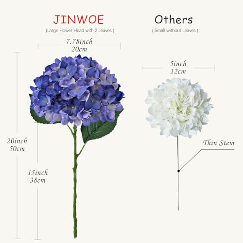 JINWOE Violet Puple Fake Hydrangea Artificial Flowers, 4PCS 21" Large Lifelike Silk Artificial Hydrangeas, Full Fake Flowers for Outdoor Porch Bouquet Wedding Home Indoor Baby Showers - color: Hyacinthine