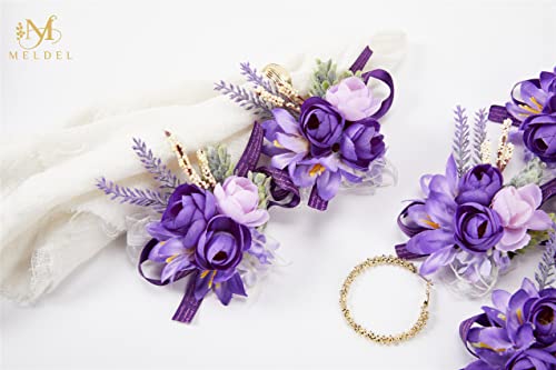Lavender Purple Wrist Corsages, Set of 6, Wrist Corsage for Wedding Mother of Bride and Groom, Artificial Silk Rose Prom Flowers, Wedding Hand Flower Decor - color: Purple1# Wrist Corsage ( Set of 6)