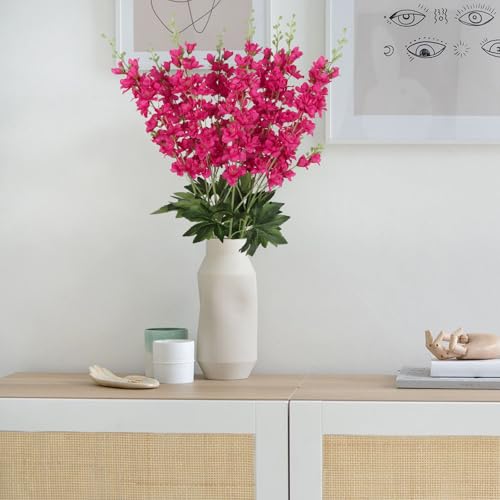 8PCS Artificial Delphinium Flowers 33.5'' Rose Red Silk Flowers Faux Delphinium Long Stem Hyacinth Artificial Flowers for Tall Vase Home Wedding Table Decor(Rose Red) - color: Hot Pink
