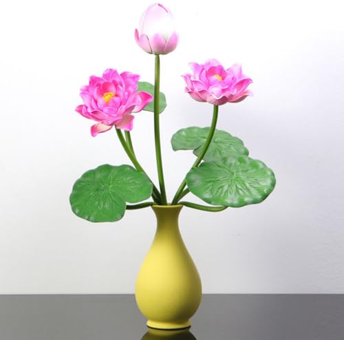 2Pcs Artificial Lotus Flower Decor, 12.5inch 7 Head Water Lilies, Outdoor Pond Plants, Silk Artificial Flower Lotus, Household Living Room and Dining Table Decoration (Pink) - color: Pink