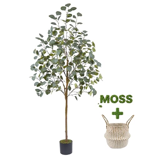 Warmplants Artificial Eucalyptus Tree, 5ft Tall Mordern Fake Eucalyptus Plant with Basket, Green Silk Leaves Perfect Faux Trees for Home Office Livingroom Floor Decor Indoor Outdoor - size: 5ft