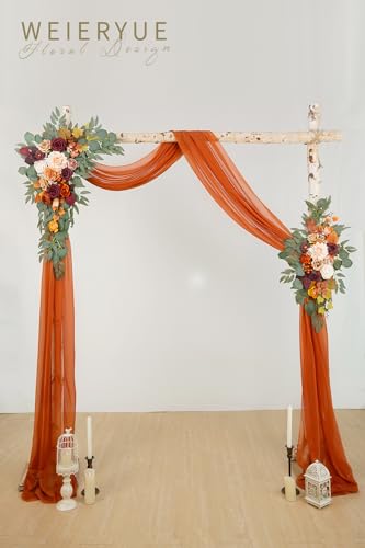 Artificial Wedding Arch Flowers Kit(Pack of 3),2Pcs Artificial Flower Arch Decor,1Pcs Sheer Drape for Wedding Ceremony Arbor for WeddingCeremony (Sunset Orange) - color: Sunset Orange