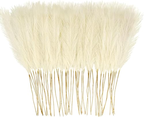 obbsie 150PCS Faux Beige Pampas Grass, 21.6" Short Artificial Pompous Grass Floral Fake Beige Flowers Branches Vase Filler Flower Arrangement for Home Wedding Boho Decor, - color: Beige, size: 150 PCS