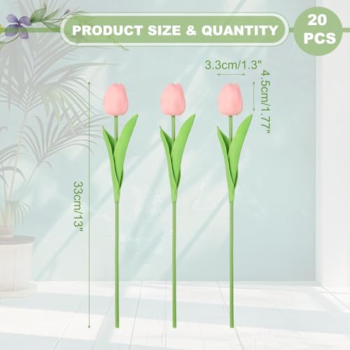 uxcell 20pcs Tulips Artificial Flowers, Faux Flowers Silk Fake Tulip Stems Real Touch for Wedding Bouquet Centerpiece Table Party Decoration(Medium Pink) - color: Medium Pink