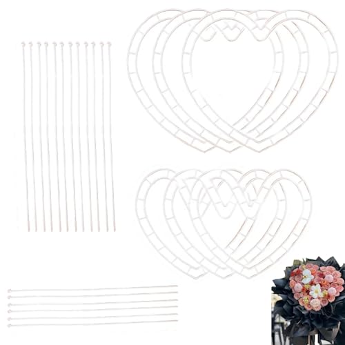 ArrErr 6 Set Flower Bouquet Shaper Heart Shape Floral Cage Rose Stem Holder Flower Arrangement Stand for Fresh Roses Her Gift Birthday Girlfriend Valentines Mothers Day Anniversary Wedding Flowers