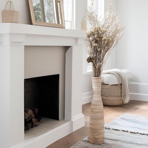 ALMA 16" Tall Floor Vase for Pampas Grass,White Brown Ceramic Centerpiece for Dresser, Skinny Pampas Grass Vessel for Floor, Entryway Table, Fireplace Decor - color: Bow-white-16"