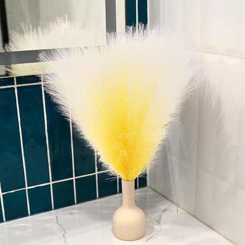 6 PCS Faux Pampas Grass Arrangement - 18"/45cm Artificial Fluffy Pompous Grass Stems for Boho Chic Home and Wedding Decor (Yellow Gradient) - color: A1- Yellow Gradient