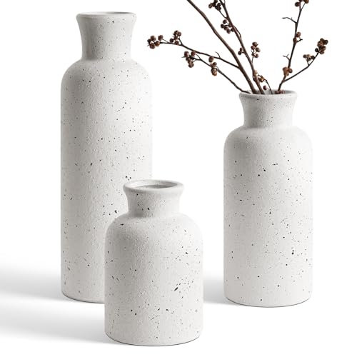 LE TAUCI Ceramic Vase Set of 3, Matte Flower Vases for Fresh or Dried Flowers, Modern Farmhouse Home Decor for Coffee Table, Mantel, Shelf, Entryway, Speckled White - color: Speckled White