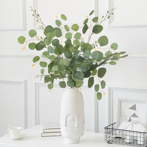 6 Pcs 20" Artificial Eucalyptus Stems, Realistic Faux Silver Dollar Greenery Branches for Vase Decor, Wedding Centerpieces, Farmhouse Home Party Decor, Bendable Stems & No Fade - color: Eucalyptus