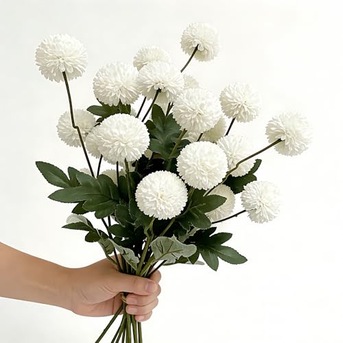 5PCS White Artificial Flowers Dandelion Ball Floral Stems, 5 Head Real Touch Faux Flowers for Vase Filler Spring Home Decor Easter Decorations Farmhouse Centerpiece Wedding Arrangements - color: 5pcs White