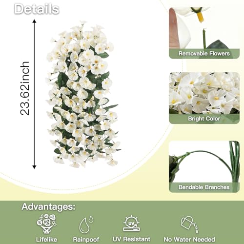 Artificial Flowers for Outdoors Fake White Morning Glory Hanging Flower Decoration, 2Pcs Realistic Faux Plants Petunias Long Trailing Vines,Spring Decor for Porch Patio Balcony Planter Yard - color: Morning Glory - White