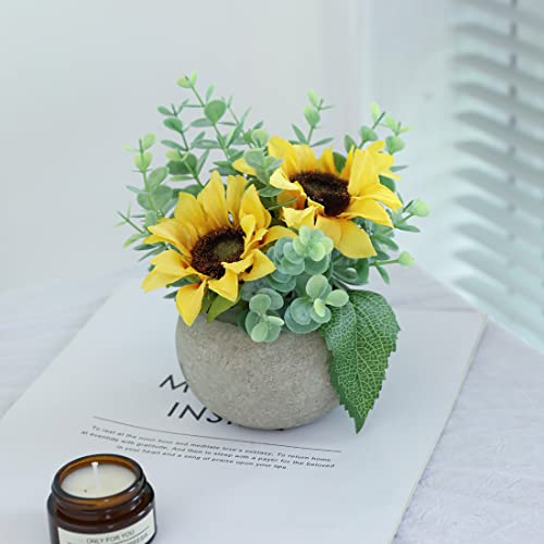 Rose in Pot Decor Potted Artificial Flowers Mini Plants Faux Flowers Indoor Small Decor Fake Roses for Home, Bathroom, Kitchen, Offices, Wedding Party Centerpieces (Yellow) - color: Yellow